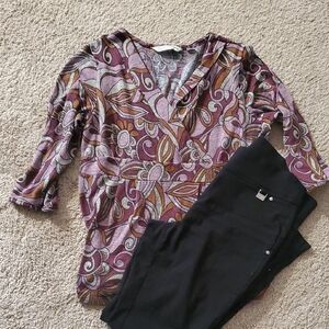 Patterned 3quarter Plum Top By AVENUE